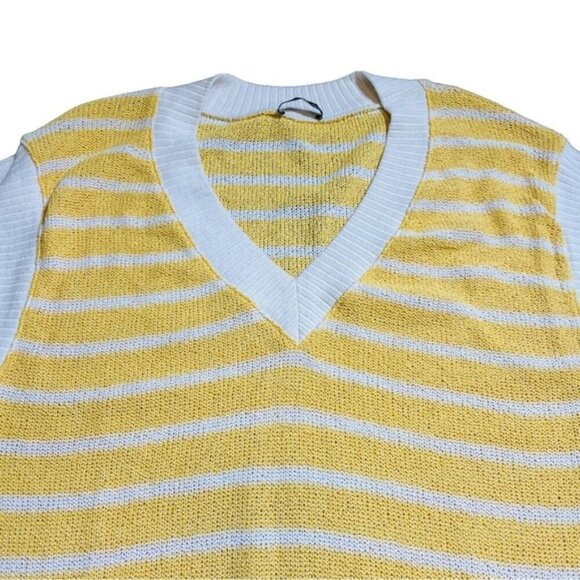Zara Yellow White Knit Vest Oversized Size Medium - Picture 3 of 7